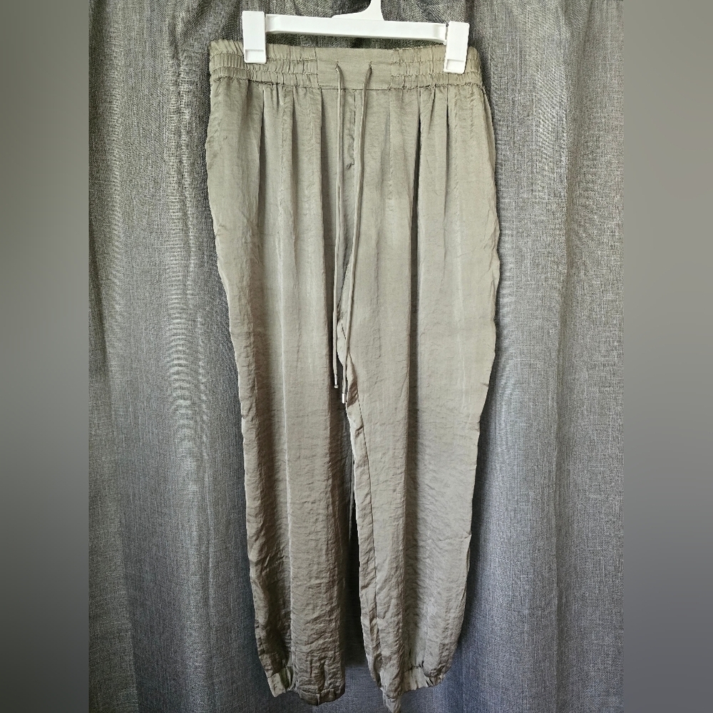 Zara Satin Sage Green Elastic Waist Joggers Size L